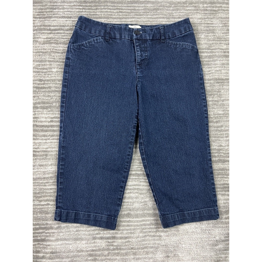 St. John's Bay Crop Pants Womens 4P Dark Wash Blue Denim Capri Petite Stretch